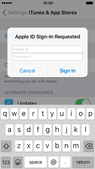 Press Apple ID and key in the username for your Apple ID. Press Apple ID and key in the username for your Apple ID.