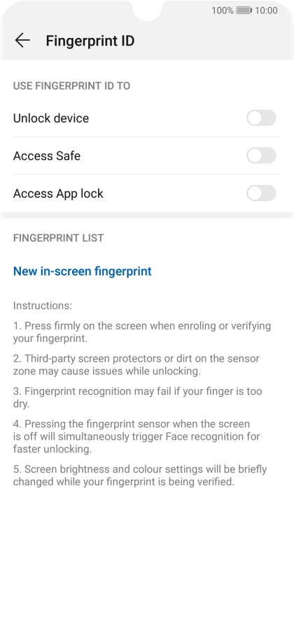 Press New in-screen fingerprint. Press New in-screen fingerprint.