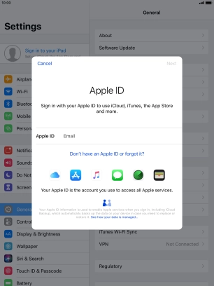 If you don t have an Apple ID, press Don't have an Apple ID or forgot it? and follow the instructions on the screen to create an Apple ID. If you don t have an Apple ID, press Don't have an Apple ID or forgot it? and follow the instructions on the screen to create an Apple ID.