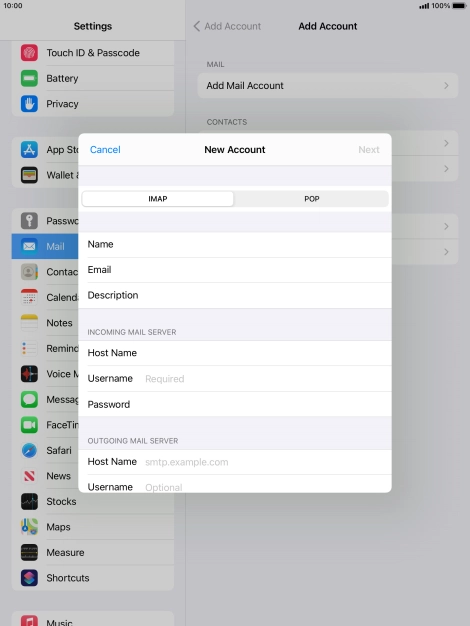 Press Username and key in the username for your email account. Press Username and key in the username for your email account.