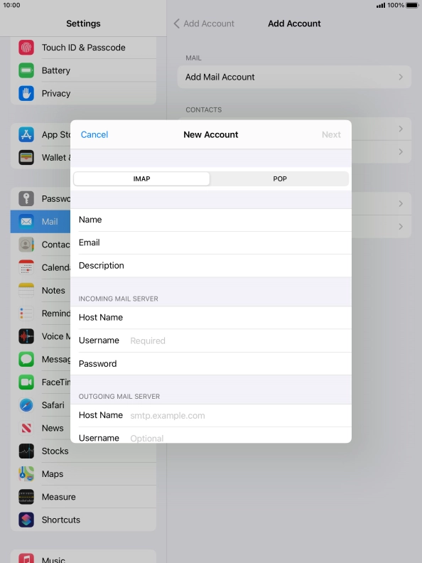 Press Username and key in the username for your email account. Press Username and key in the username for your email account.