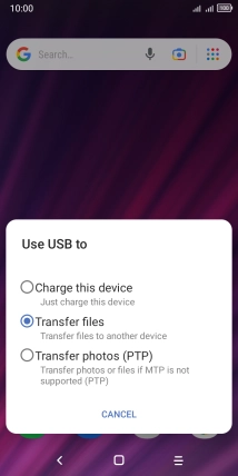 Press Transfer files. Press Transfer files.