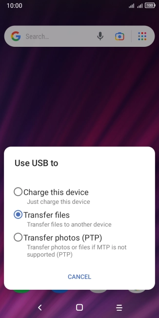 Press Transfer files. Press Transfer files.