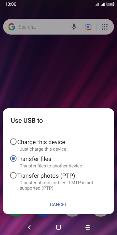 Press Transfer files. Press Transfer files.
