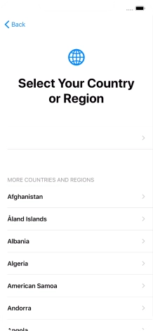 Press the required country or area. Press the required country or area.