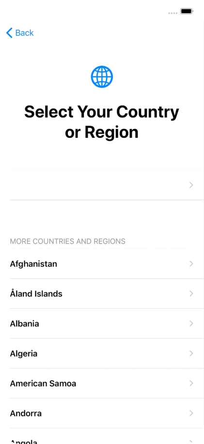 Press the required country or area. Press the required country or area.