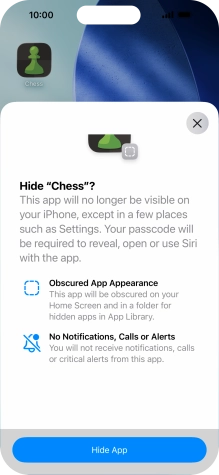 Press Hide App. Press Hide App.