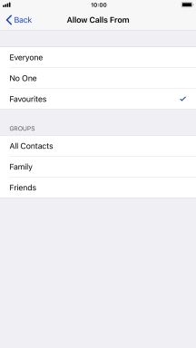 Press the required setting to select which contacts can call you even though Do Not Disturb is turned on. Press the required setting to select which contacts can call you even though Do Not Disturb is turned on.