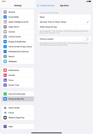 Press the required setting to turn the function on or off. Press the required setting to turn the function on or off.