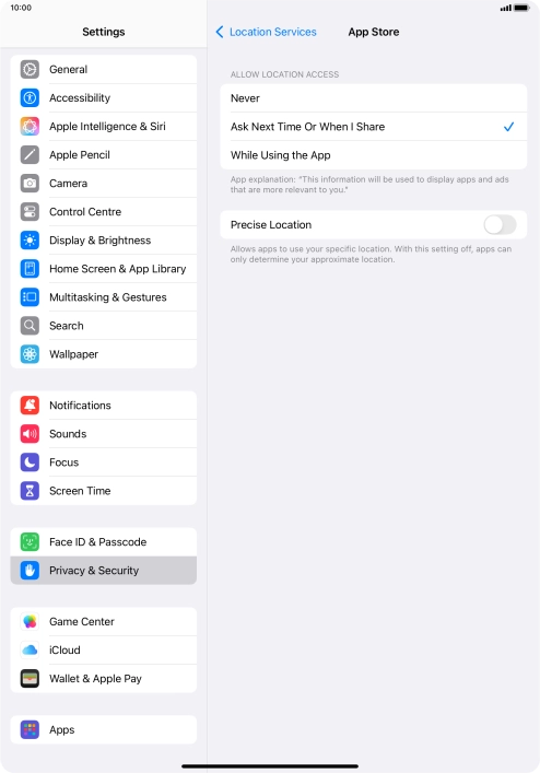 Press the required setting to turn the function on or off. Press the required setting to turn the function on or off.