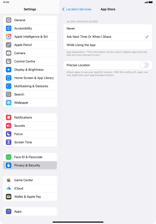 Press the required setting to turn the function on or off. Press the required setting to turn the function on or off.