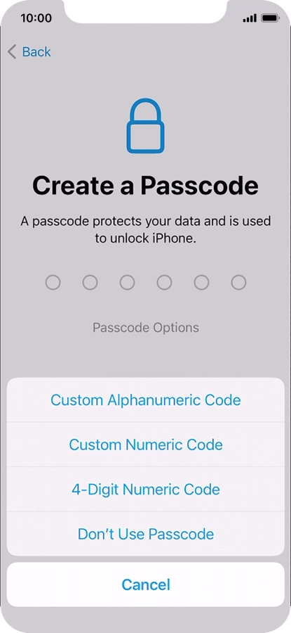 Follow the instructions on the screen to turn on use of phone lock code or press Don't Use Passcode. Follow the instructions on the screen to turn on use of phone lock code or press Don't Use Passcode.