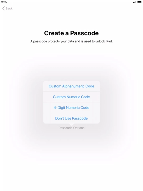 Follow the instructions on the screen to turn on use of lock code or press Don't Use Passcode. Follow the instructions on the screen to turn on use of lock code or press Don't Use Passcode.