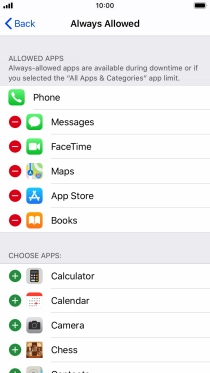 Press the remove icon next to the required app to remove it from the list of allowed apps during Downtime. Press the remove icon next to the required app to remove it from the list of allowed apps during Downtime.