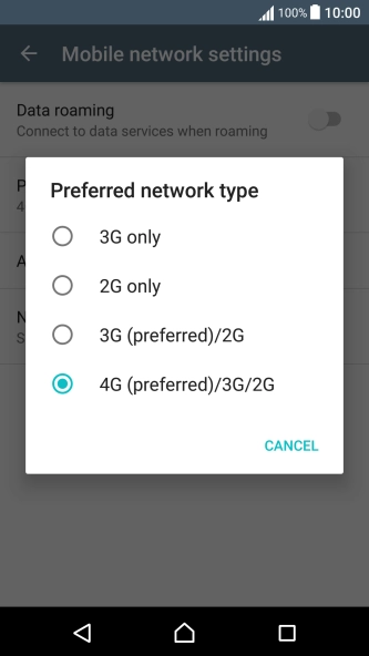 Press the required network mode. Press the required network mode.