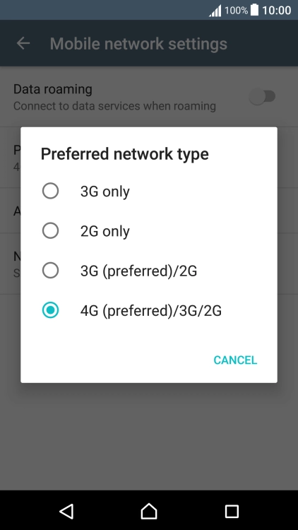 Press the required network mode. Press the required network mode.