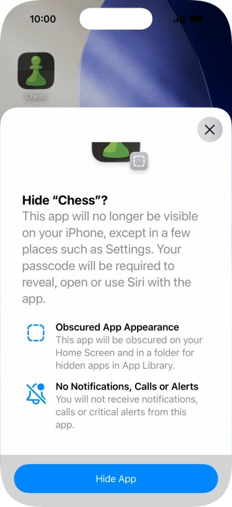 Press Hide App. Press Hide App.