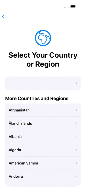 Press the required country or area. Press the required country or area.