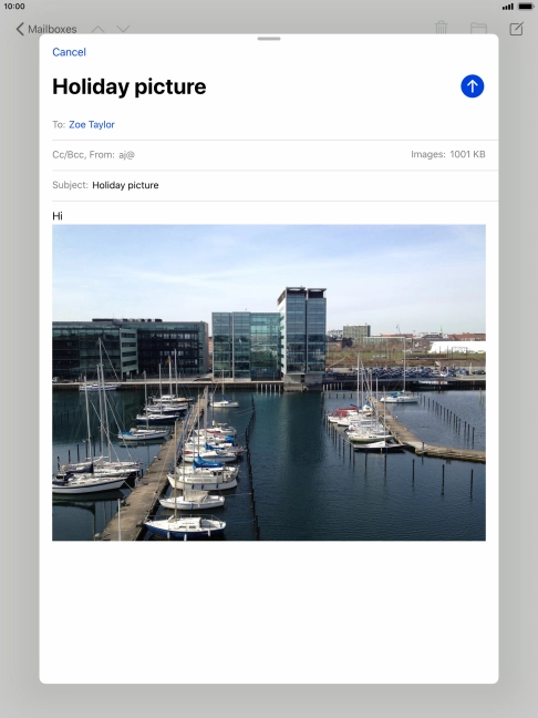Press the send icon when you've finished your email message. Press the send icon when you've finished your email message.
