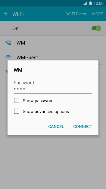 Key in the password for the Wi-Fi network and press CONNECT. Key in the password for the Wi-Fi network and press CONNECT.