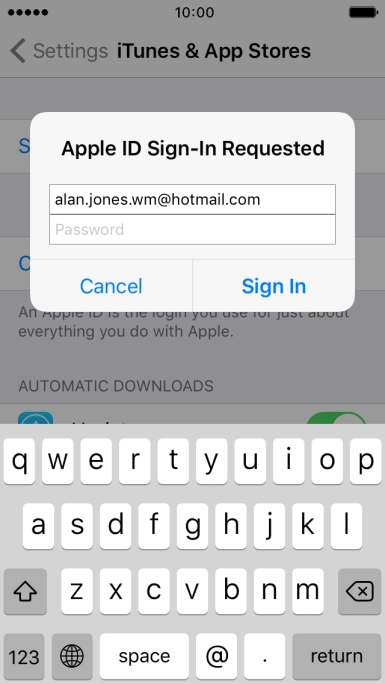Press Password and key in the password for your Apple ID. Press Password and key in the password for your Apple ID.