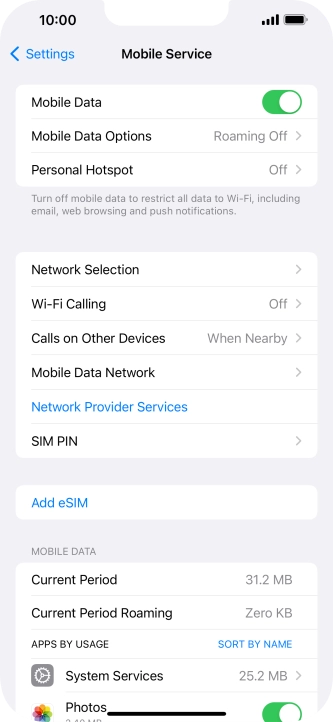 Press Mobile Data Options. Press Mobile Data Options.