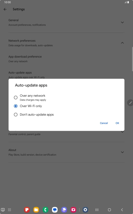 To turn on automatic update of apps using mobile network, press Over any network. To turn on automatic update of apps using mobile network, press Over any network.