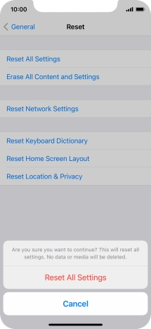 Press Reset All Settings. Wait a moment while the factory default settings are restored. Follow the instructions on the screen to set up your phone and prepare it for use. Press Reset All Settings. Wait a moment while the factory default settings are restored. Follow the instructions on the screen to set up your phone and prepare it for use.
