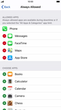 Press the add icon next to the required app to add it to the list of allowed apps during Downtime. Press the add icon next to the required app to add it to the list of allowed apps during Downtime.