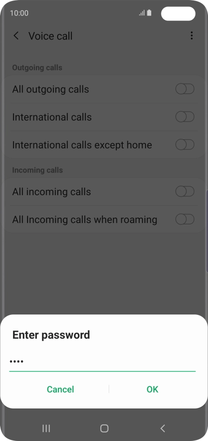 Key in your barring password and press OK. The default barring password is 0000. Key in your barring password and press OK. The default barring password is 0000.