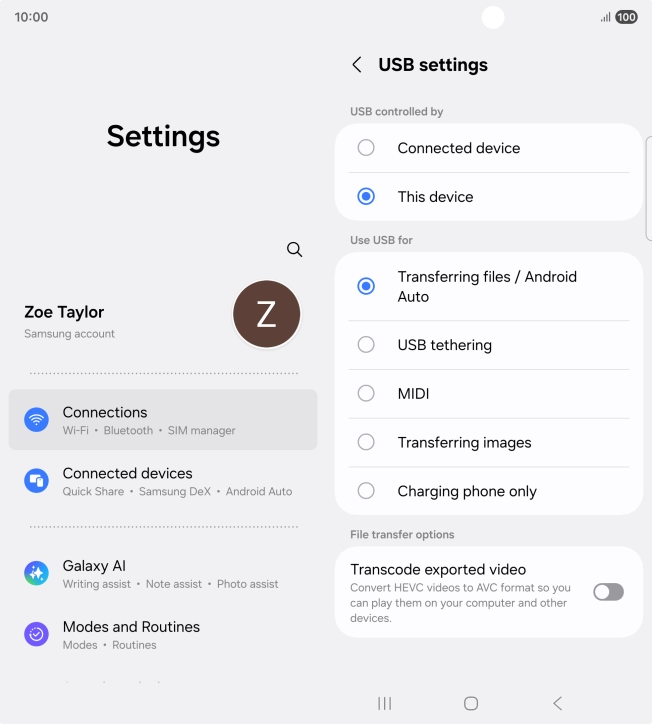 Press Transferring files / Android Auto. Press Transferring files / Android Auto.