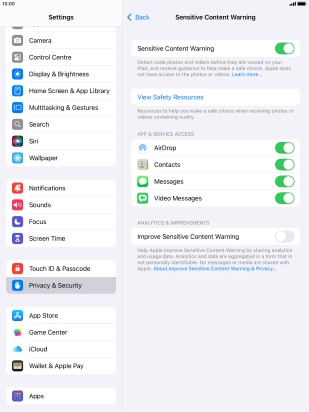 Press the indicators next to the required applications to turn the function on or off. Press the indicators next to the required applications to turn the function on or off.