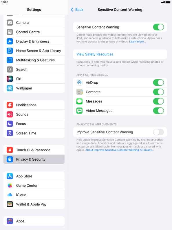 Press the indicators next to the required applications to turn the function on or off. Press the indicators next to the required applications to turn the function on or off.