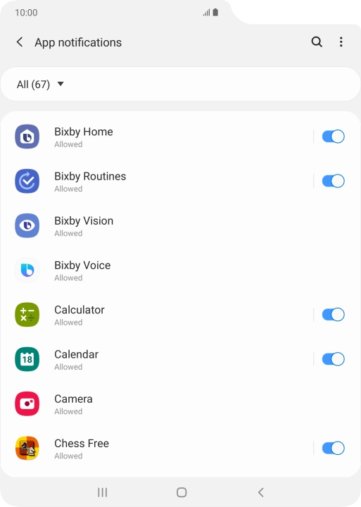 Press the indicator next to the required app to turn the function on or off. Press the indicator next to the required app to turn the function on or off.