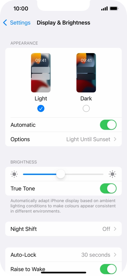 If you turn on the function, press Options and follow the instructions on the screen to select the required period of time for Dark Mode. If you turn on the function, press Options and follow the instructions on the screen to select the required period of time for Dark Mode.