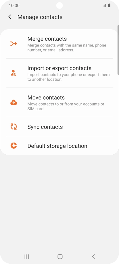 Press Import or export contacts. Press Import or export contacts.