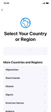 Press the required country or area. Press the required country or area.