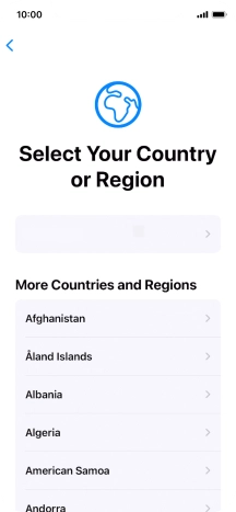 Press the required country or area. Press the required country or area.