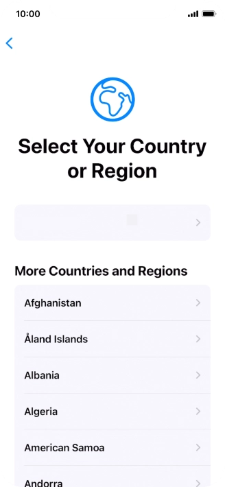 Press the required country or area. Press the required country or area.