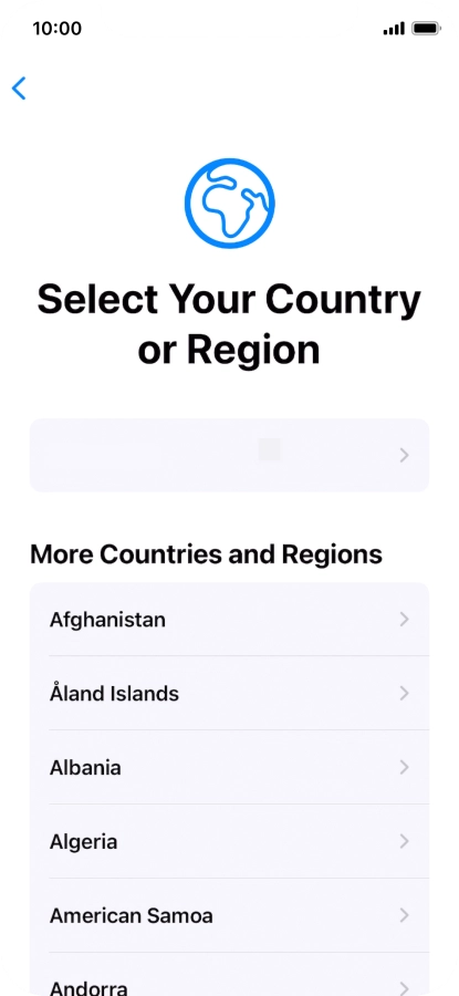 Press the required country or area. Press the required country or area.