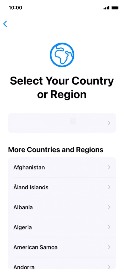 Press the required country or area. Press the required country or area.