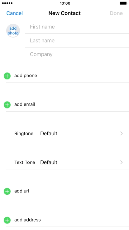 Press First name and key in the first name. Press First name and key in the first name.