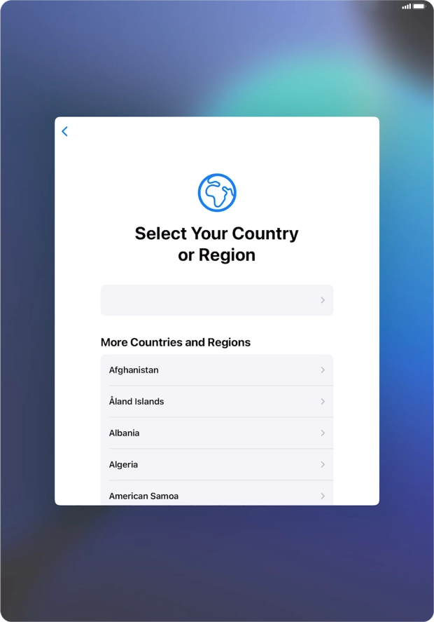 Press the required country or area. Press the required country or area.