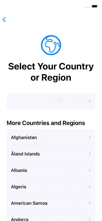 Press the required country or area. Press the required country or area.