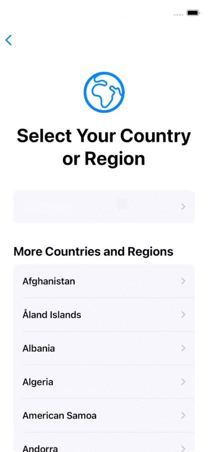 Press the required country or area. Press the required country or area.