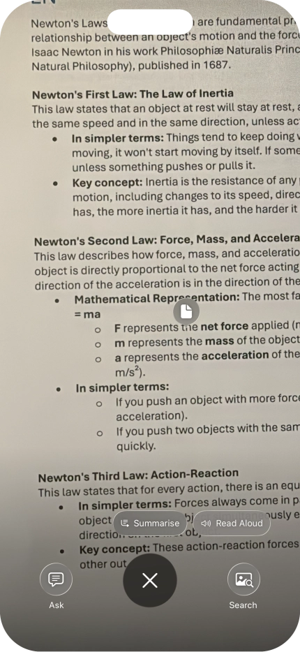To use visual intelligence on a text, take a picture of the text, press the required setting and follow the instructions on the screen to use the function. To use visual intelligence on a text, take a picture of the text, press the required setting and follow the instructions on the screen to use the function.