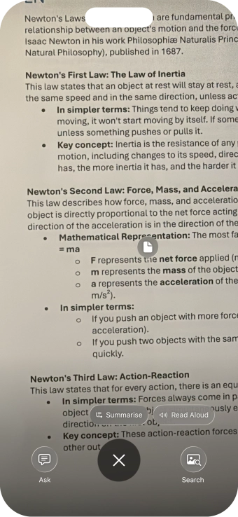 To use visual intelligence on a text, take a picture of the text, press the required setting and follow the instructions on the screen to use the function. To use visual intelligence on a text, take a picture of the text, press the required setting and follow the instructions on the screen to use the function.