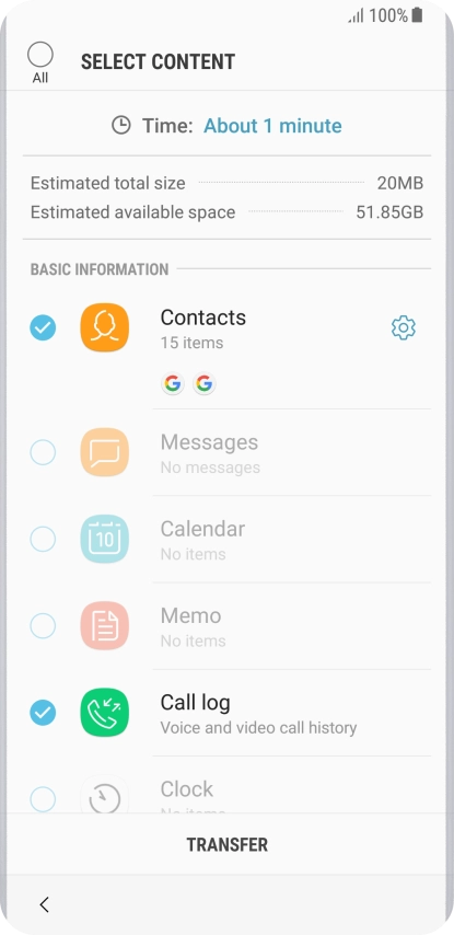 Press TRANSFER. Press TRANSFER.