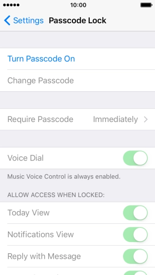 Press Turn Passcode On and key in a phone lock code of your own choice twice. Press Turn Passcode On and key in a phone lock code of your own choice twice.