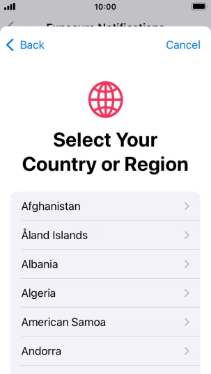 Press the required country. Press the required country.